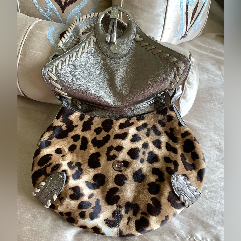 Cole Haan Leather Leopard and Hide Skin Flap Purse Bag - Picture 8 of 9